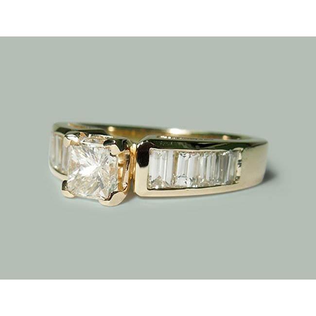 1.50 ct Princess & Baguette Echt Diamant-Verlobungsring Gelbgold