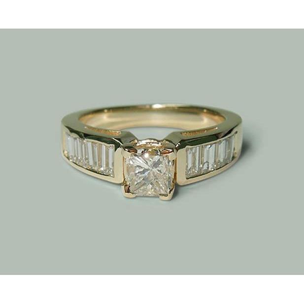 1.50 ct Princess & Baguette Echt Diamant-Verlobungsring Gelbgold