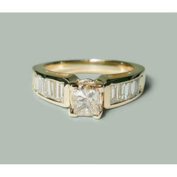 1.50 ct Princess & Baguette Echt Diamant-Verlobungsring Gelbgold