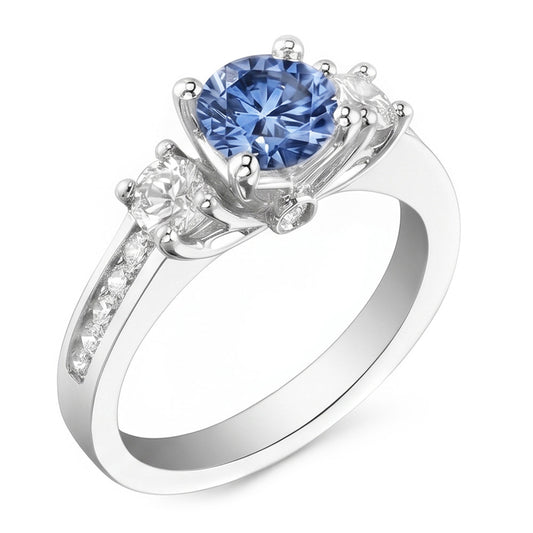 1,51 ct. Weißer blauer Aus der Erde Abgebauter Natürlicher Diamanten 3 Stein Edelstein Ring Weißgold