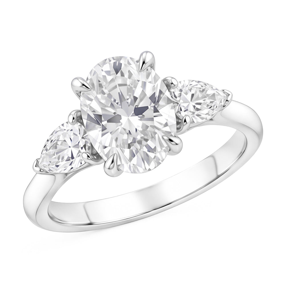 1,61 ct. Oval Center Echt Aus der Erde Abgebauter Natürlicher Diamant Damen Ring 3 Steine Schmuck Weißgold Neu
