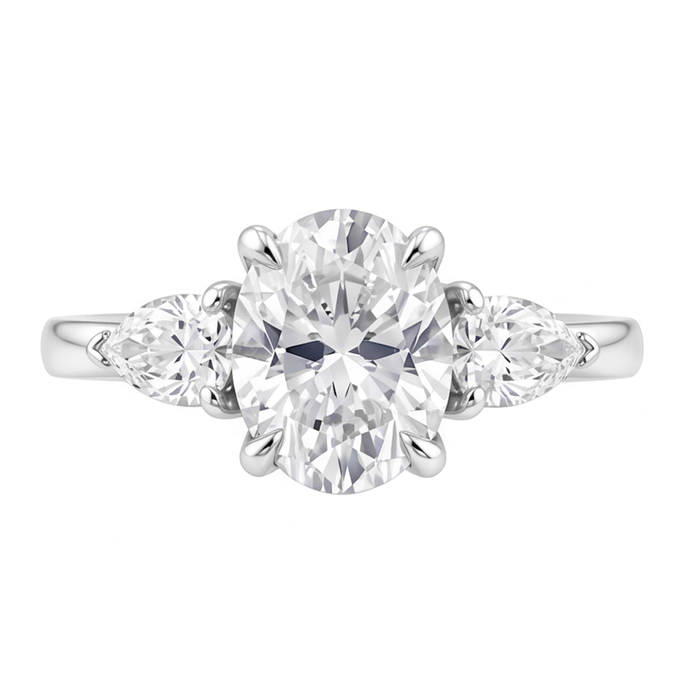 1,61 ct. Oval Center Echt Aus der Erde Abgebauter Natürlicher Diamant Damen Ring 3 Steine Schmuck Weißgold Neu