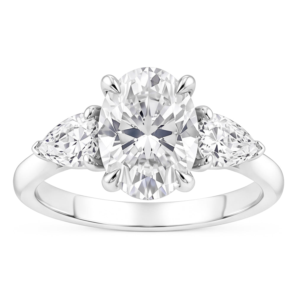 1,61 ct. Oval Center Echt Aus der Erde Abgebauter Natürlicher Diamant Damen Ring 3 Steine Schmuck Weißgold Neu