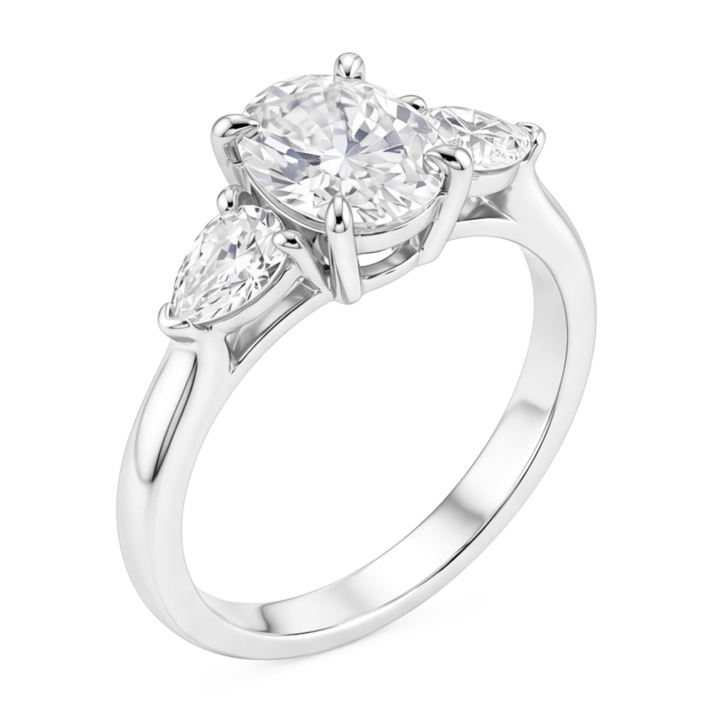 1,61 ct. Oval Center Echt Aus der Erde Abgebauter Natürlicher Diamant Damen Ring 3 Steine Schmuck Weißgold Neu