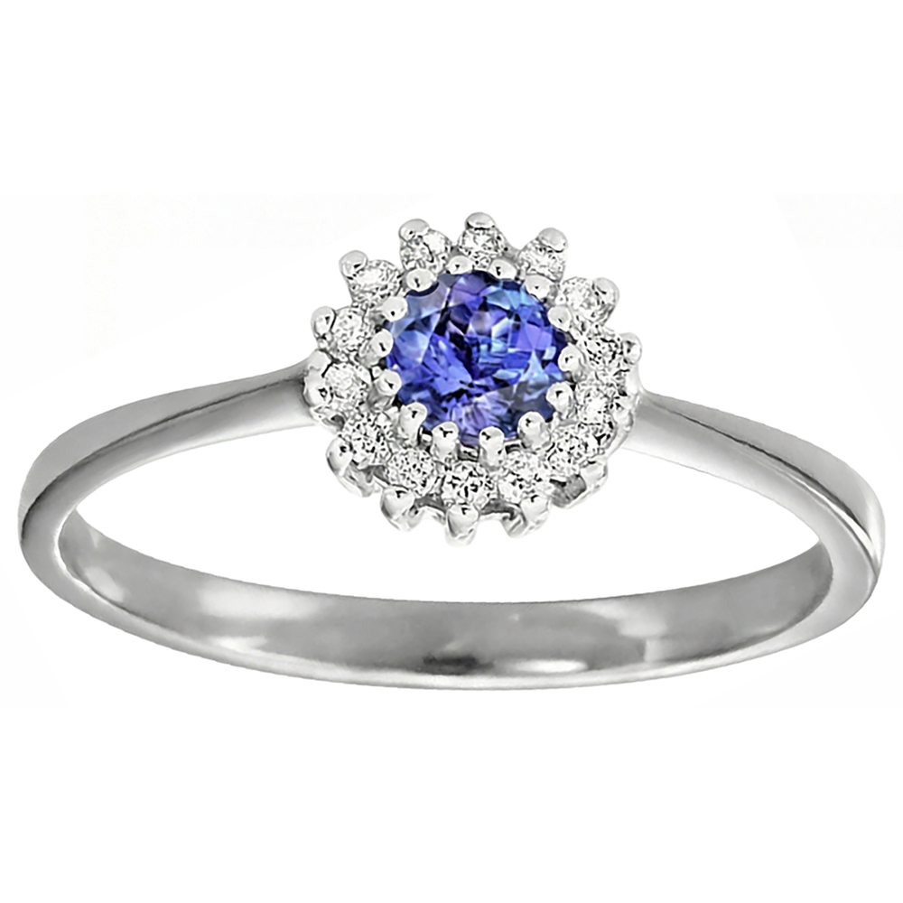 1,65 ct Tansanit und Aus der Erde Abgebauter Natürlicher Diamant Flower Style Ehering Weißgold 14K