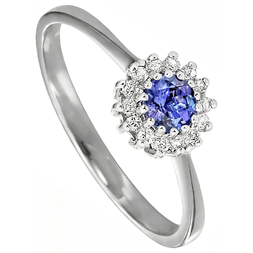 1,65 ct Tansanit und Aus der Erde Abgebauter Natürlicher Diamant Flower Style Ehering Weißgold 14K