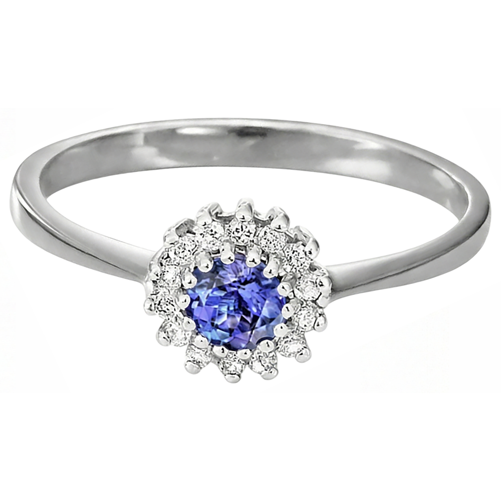 1,65 ct Tansanit und Aus der Erde Abgebauter Natürlicher Diamant Flower Style Ehering Weißgold 14K