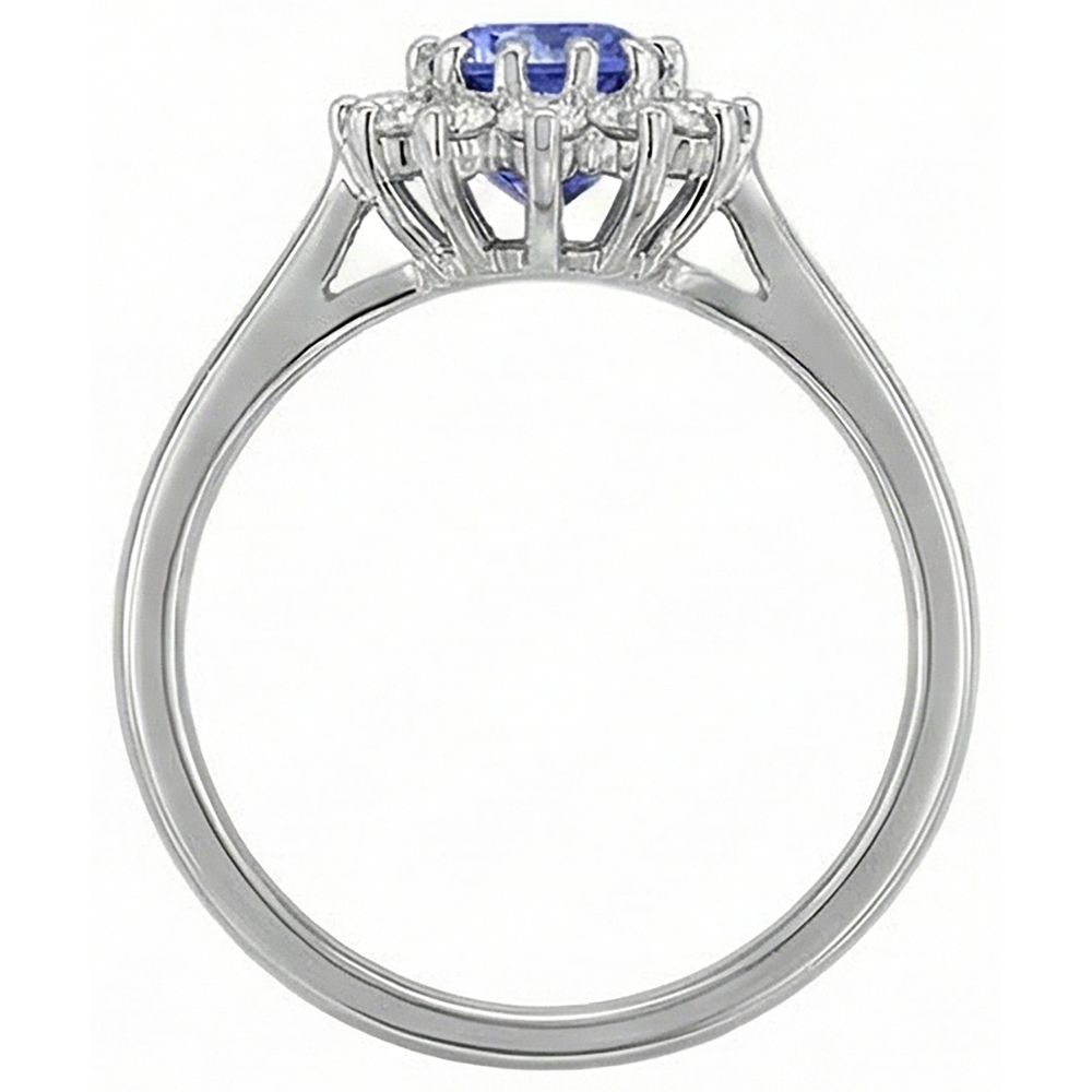1,65 ct Tansanit und Aus der Erde Abgebauter Natürlicher Diamant Flower Style Ehering Weißgold 14K