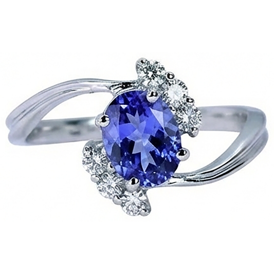 1,75 Karat Oval Tansanit & Runde Aus der Erde Abgebauter Natürlicher Diamanten Ring Edelsteinschmuck