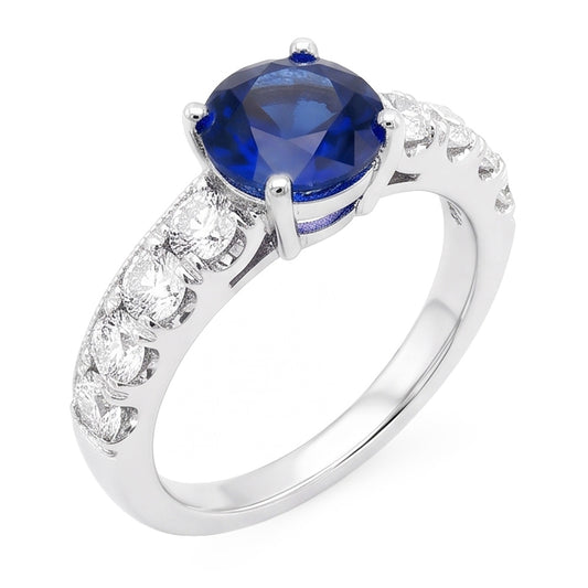1,75 Karat Saphir-Aus der Erde Abgebauter Natürlicher Diamant-Edelstein-Ring im Rundschliff Weißgold 14K