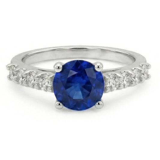 1,75 Karat Saphir-Aus der Erde Abgebauter Natürlicher Diamant-Edelstein-Ring im Rundschliff Weißgold 14K