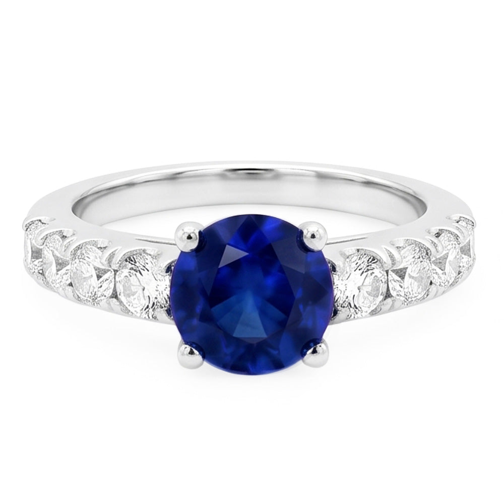 1,75 Karat Saphir-Aus der Erde Abgebauter Natürlicher Diamant-Edelstein-Ring im Rundschliff Weißgold 14K
