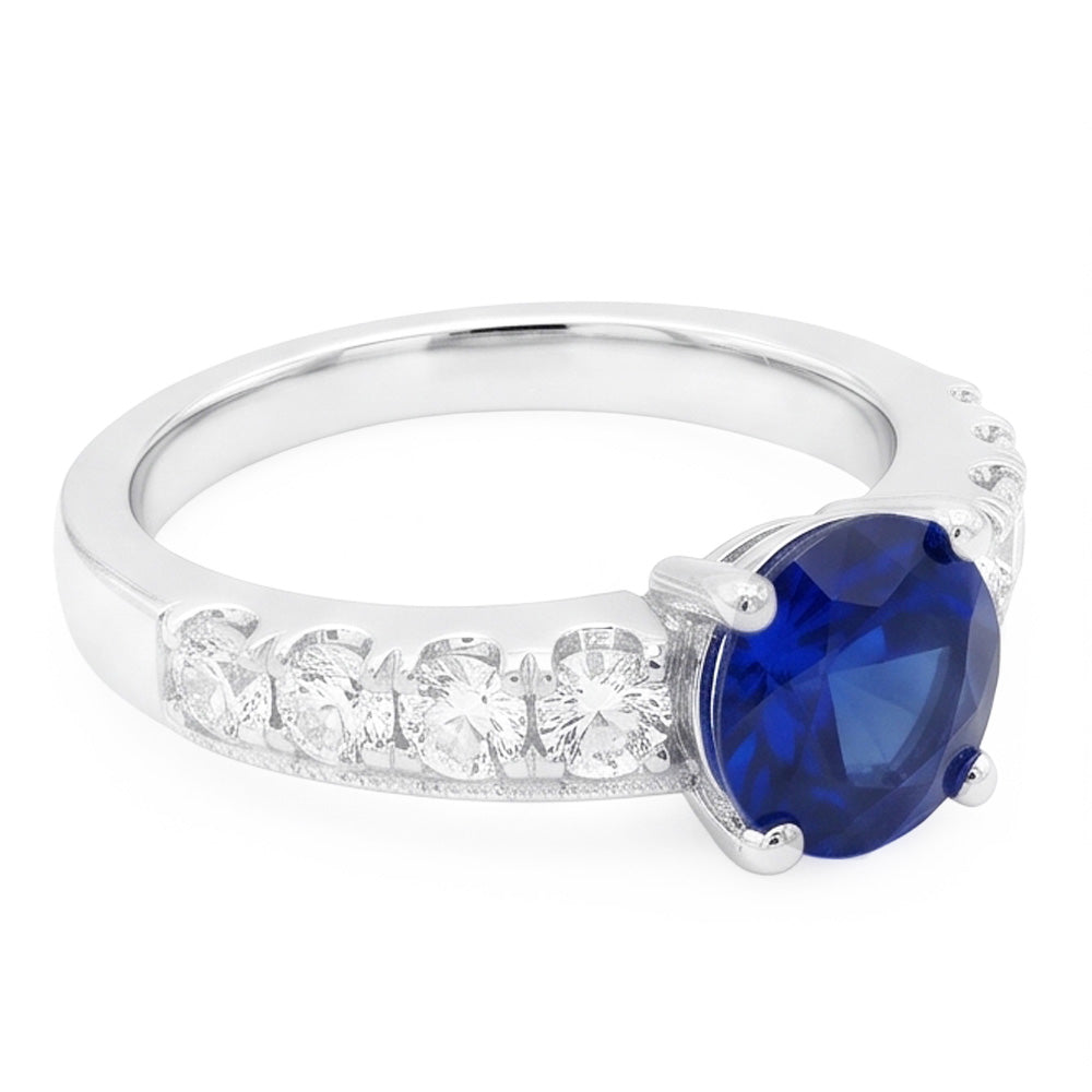 1,75 Karat Saphir-Aus der Erde Abgebauter Natürlicher Diamant-Edelstein-Ring im Rundschliff Weißgold 14K