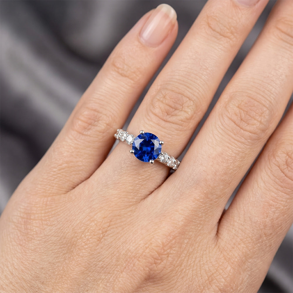 1,75 Karat Saphir-Aus der Erde Abgebauter Natürlicher Diamant-Edelstein-Ring im Rundschliff Weißgold 14K