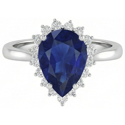 1,75 Kt Blauer Saphir im Birnenschliff mit Aus der Erde Abgebauter Natürlicher Diamantring Lady Gold