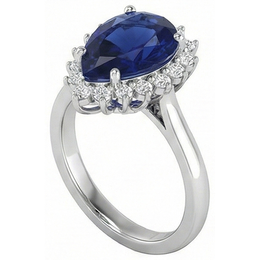 1,75 Kt Blauer Saphir im Birnenschliff mit Aus der Erde Abgebauter Natürlicher Diamantring Lady Gold