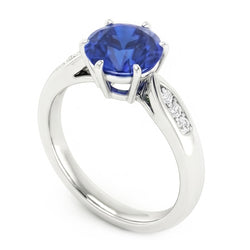 1,80 Karat blauer Ceylon-Saphir mit Aus der Erde Abgebauter Natürlicher Diamanten Ring Weißgold 14K