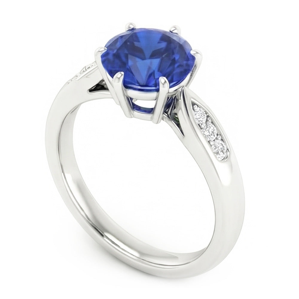 1,80 Karat blauer Ceylon-Saphir mit Aus der Erde Abgebauter Natürlicher Diamanten Ring Weißgold 14K