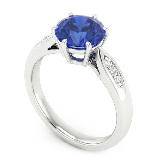1,80 Karat blauer Ceylon-Saphir mit Aus der Erde Abgebauter Natürlicher Diamanten Ring Weißgold 14K