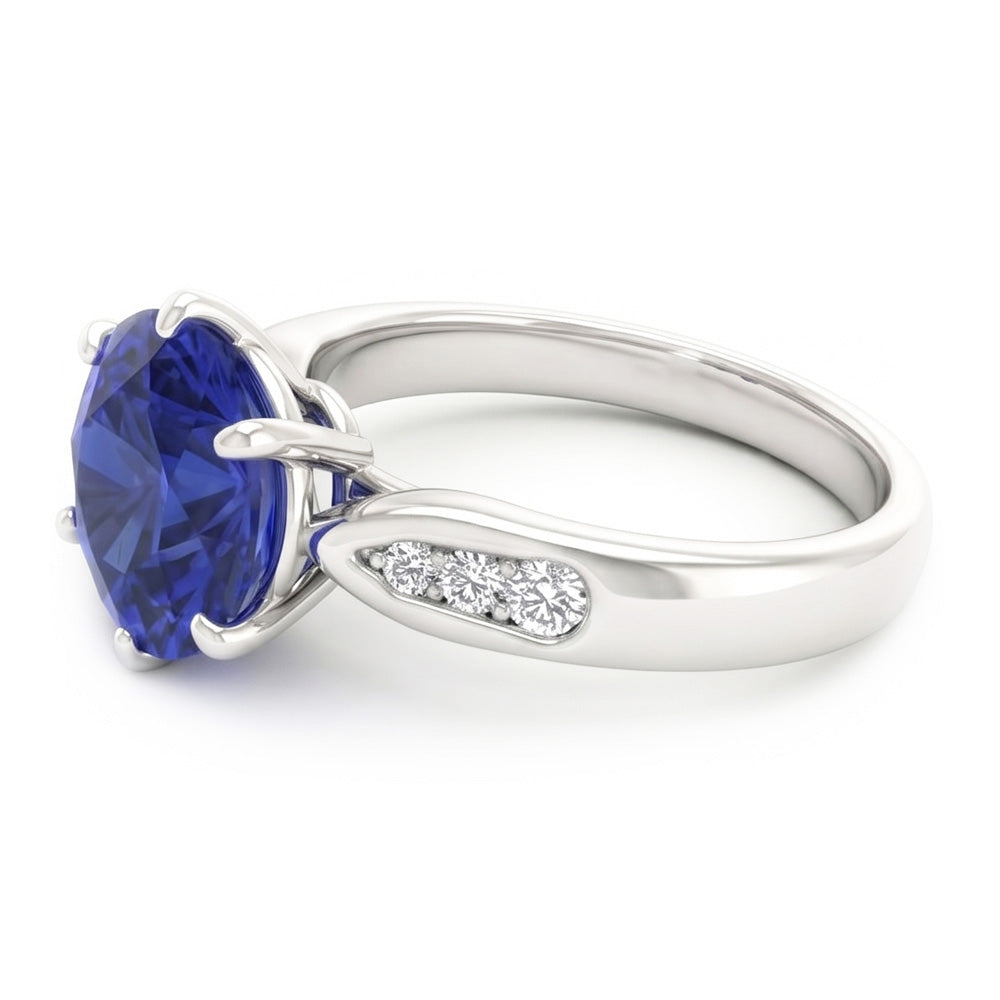 1,80 Karat blauer Ceylon-Saphir mit Aus der Erde Abgebauter Natürlicher Diamanten Ring Weißgold 14K