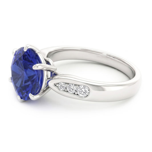 1,80 Karat blauer Ceylon-Saphir mit Aus der Erde Abgebauter Natürlicher Diamanten Ring Weißgold 14K