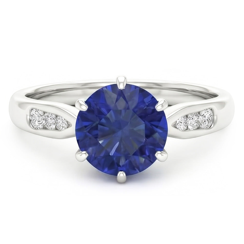 1,80 Karat blauer Ceylon-Saphir mit Aus der Erde Abgebauter Natürlicher Diamanten Ring Weißgold 14K