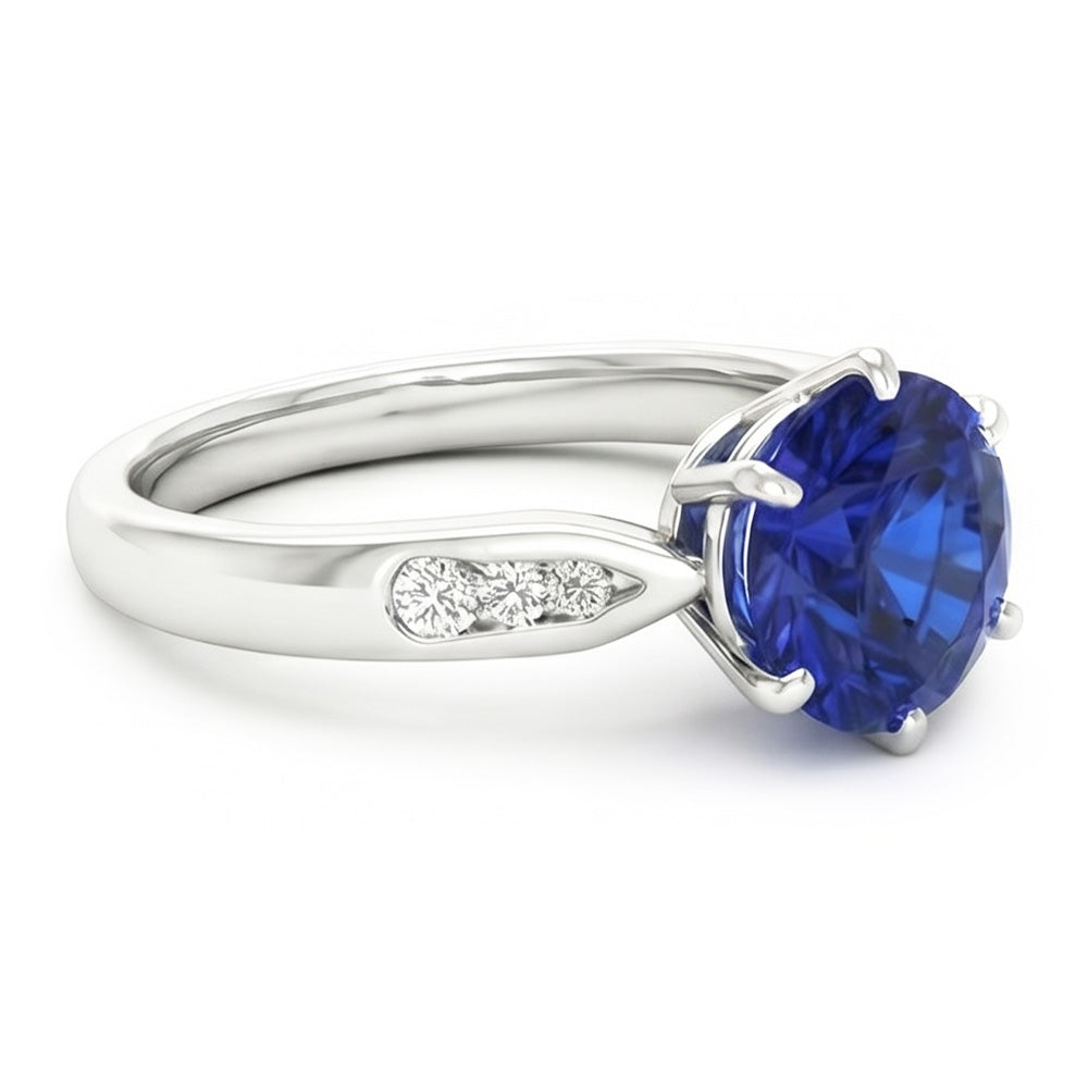 1,80 Karat blauer Ceylon-Saphir mit Aus der Erde Abgebauter Natürlicher Diamanten Ring Weißgold 14K