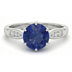 1,80 Karat blauer Ceylon-Saphir mit Aus der Erde Abgebauter Natürlicher Diamanten Ring Weißgold 14K