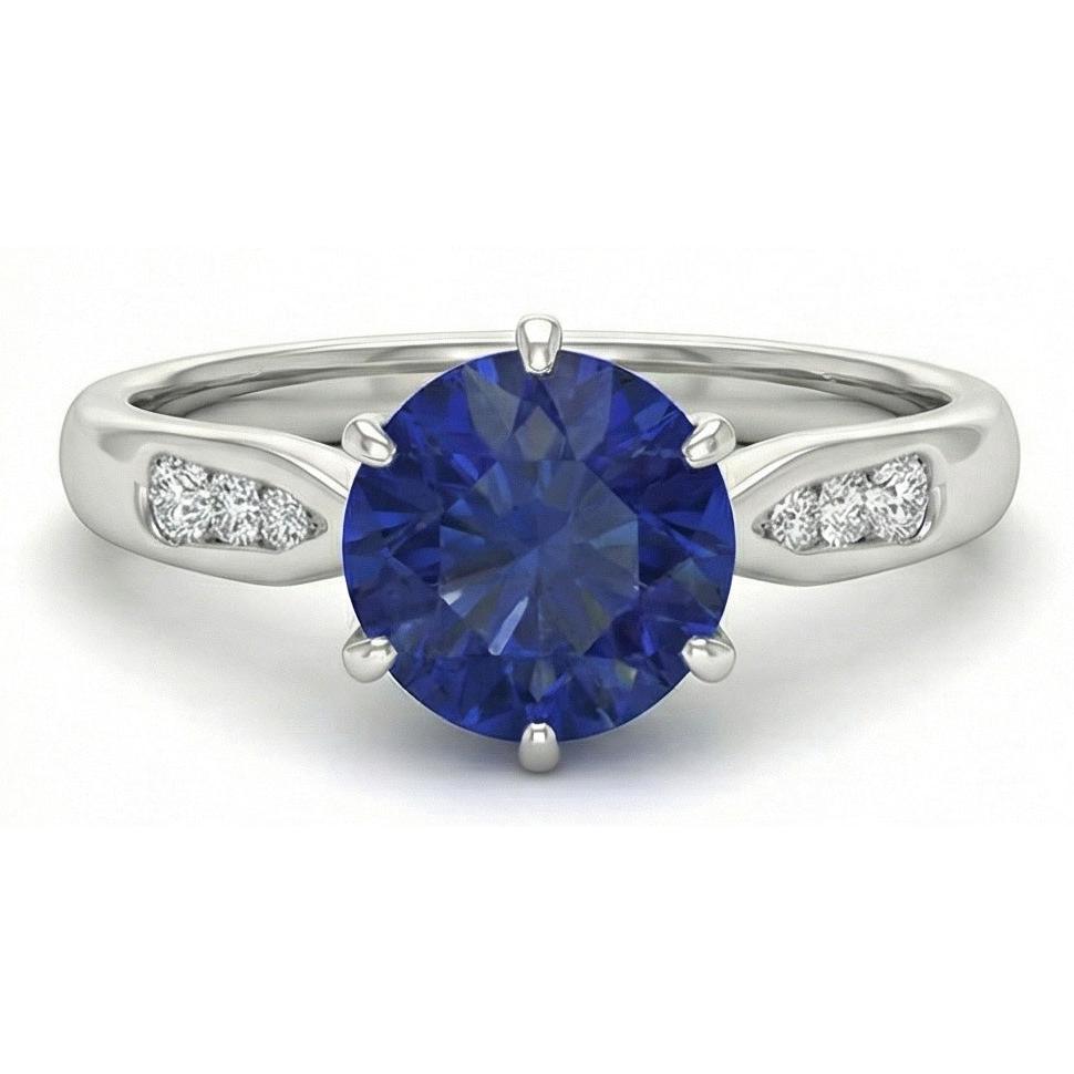 1,80 Karat blauer Ceylon-Saphir mit Aus der Erde Abgebauter Natürlicher Diamanten Ring Weißgold 14K