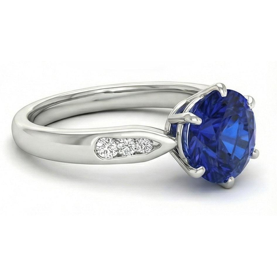 1,80 Karat blauer Ceylon-Saphir mit Aus der Erde Abgebauter Natürlicher Diamanten Ring Weißgold 14K