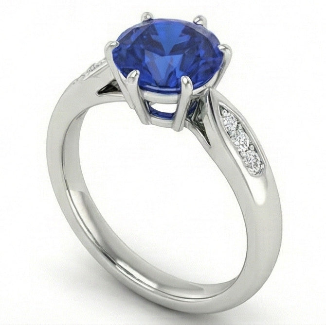 1,80 Karat blauer Ceylon-Saphir mit Aus der Erde Abgebauter Natürlicher Diamanten Ring Weißgold 14K