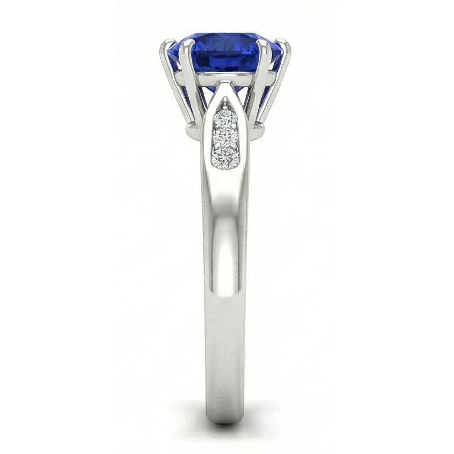 1,80 Karat blauer Ceylon-Saphir mit Aus der Erde Abgebauter Natürlicher Diamanten Ring Weißgold 14K