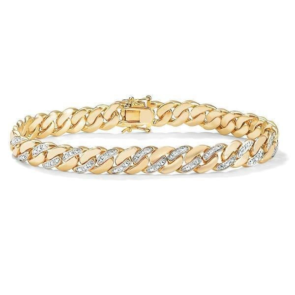 1.85 Karat 14K Gelb Gold Echt Runder Diamant Herren Armband