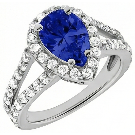1,85 Kt Blauer Tansanit im Birnenschliff mit Aus der Erde Abgebauter Natürlicher Diamanten Ring Weißgold