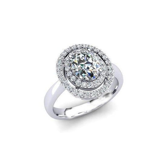 1.96 ct Ovaler und runder Echt Diamant-Halo-Hochzeitsring