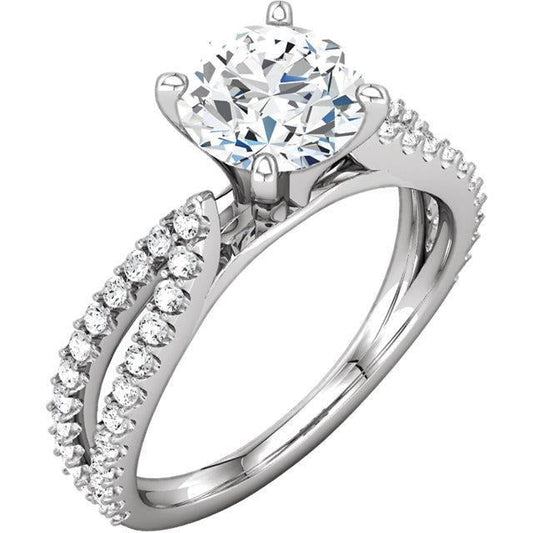 1.97 Ct Runder Echt Diamantener Ring mit geteiltem Schaft Damen Schmuck