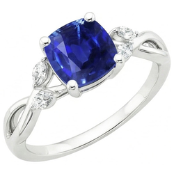 2.10 Karat Ceylon Saphir und Aus der Erde Abgebauter Natürlicher Diamanten Ring 14K Weißgold