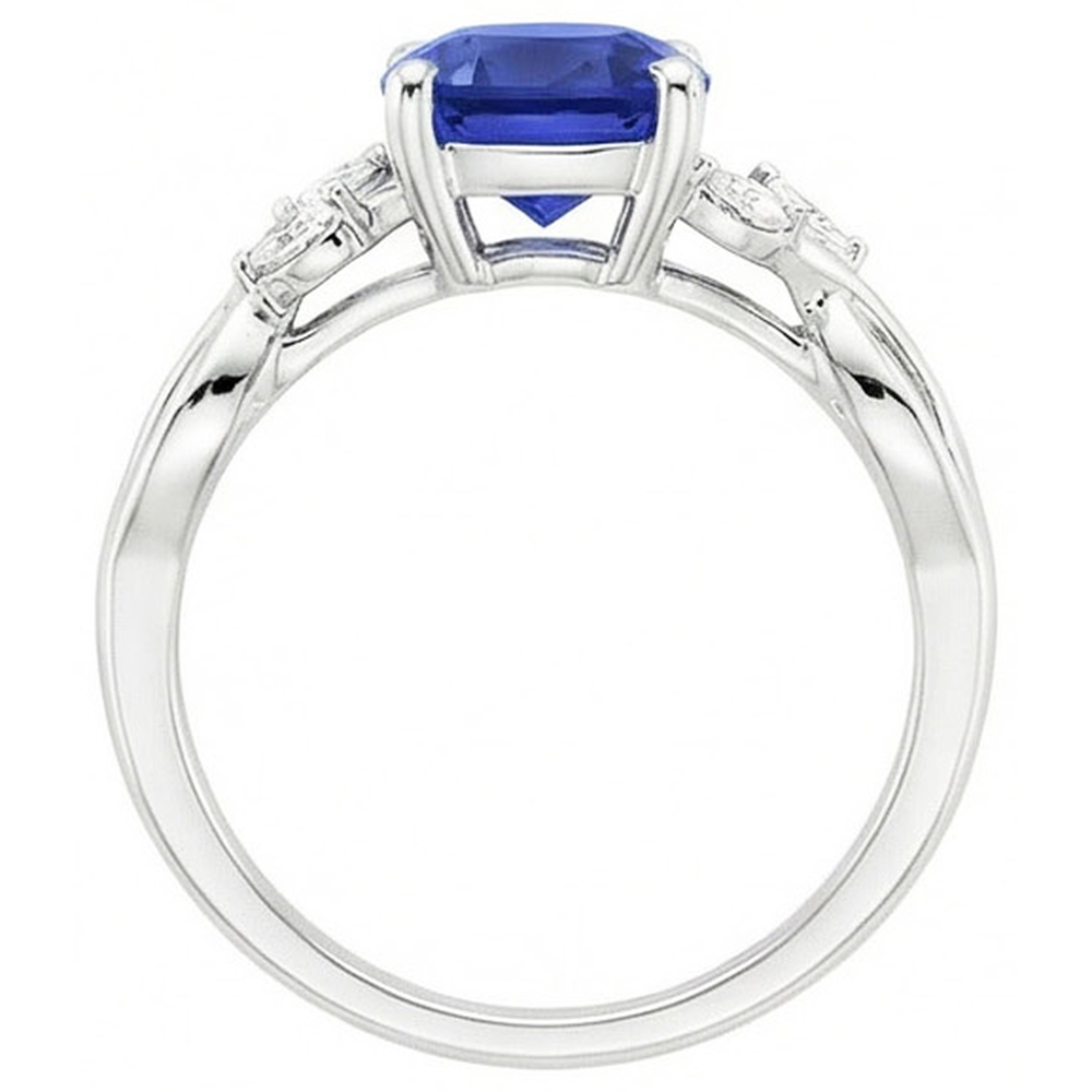 2.10 Karat Ceylon Saphir und Aus der Erde Abgebauter Natürlicher Diamanten Ring 14K Weißgold