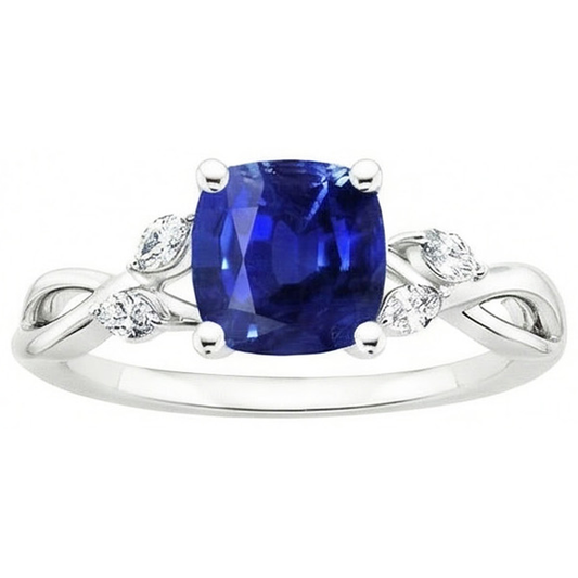 2.10 Karat Ceylon Saphir und Aus der Erde Abgebauter Natürlicher Diamanten Ring 14K Weißgold