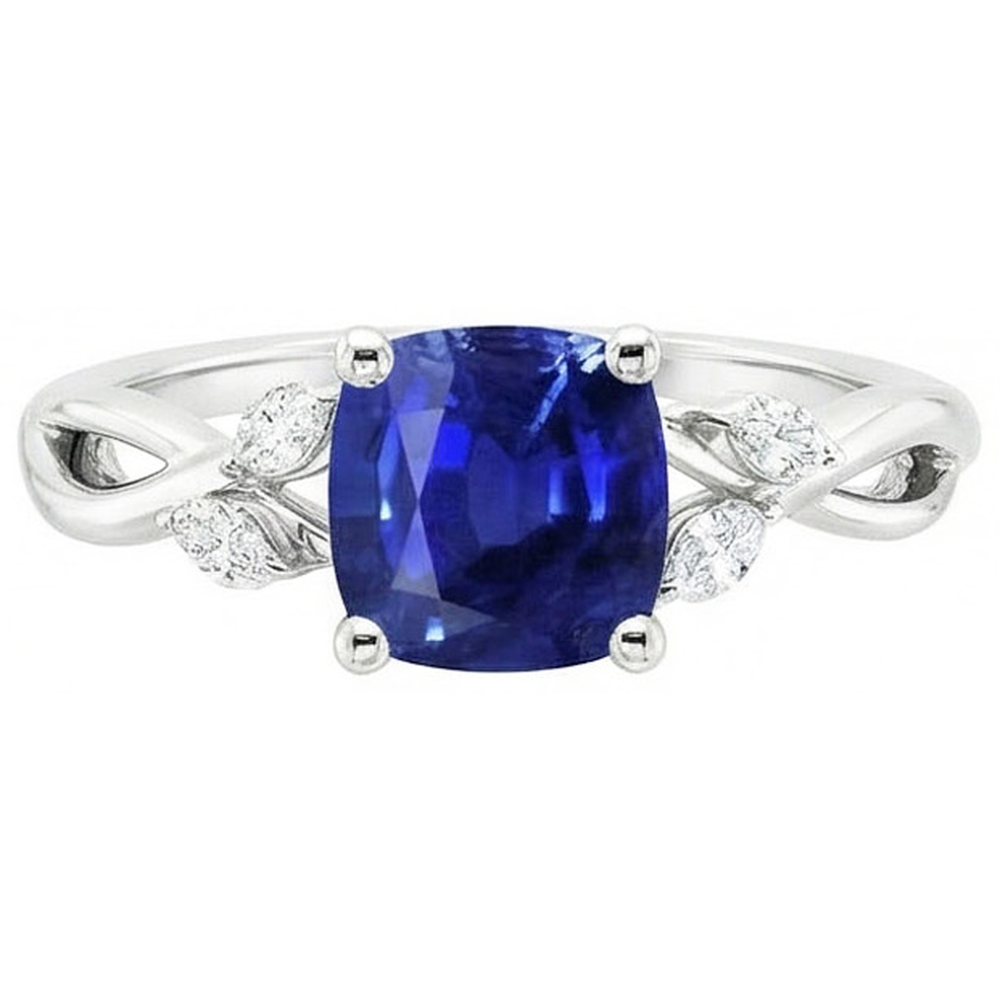 2.10 Karat Ceylon Saphir und Aus der Erde Abgebauter Natürlicher Diamanten Ring 14K Weißgold