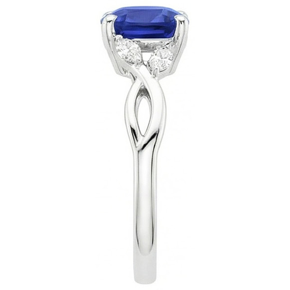 2.10 Karat Ceylon Saphir und Aus der Erde Abgebauter Natürlicher Diamanten Ring 14K Weißgold