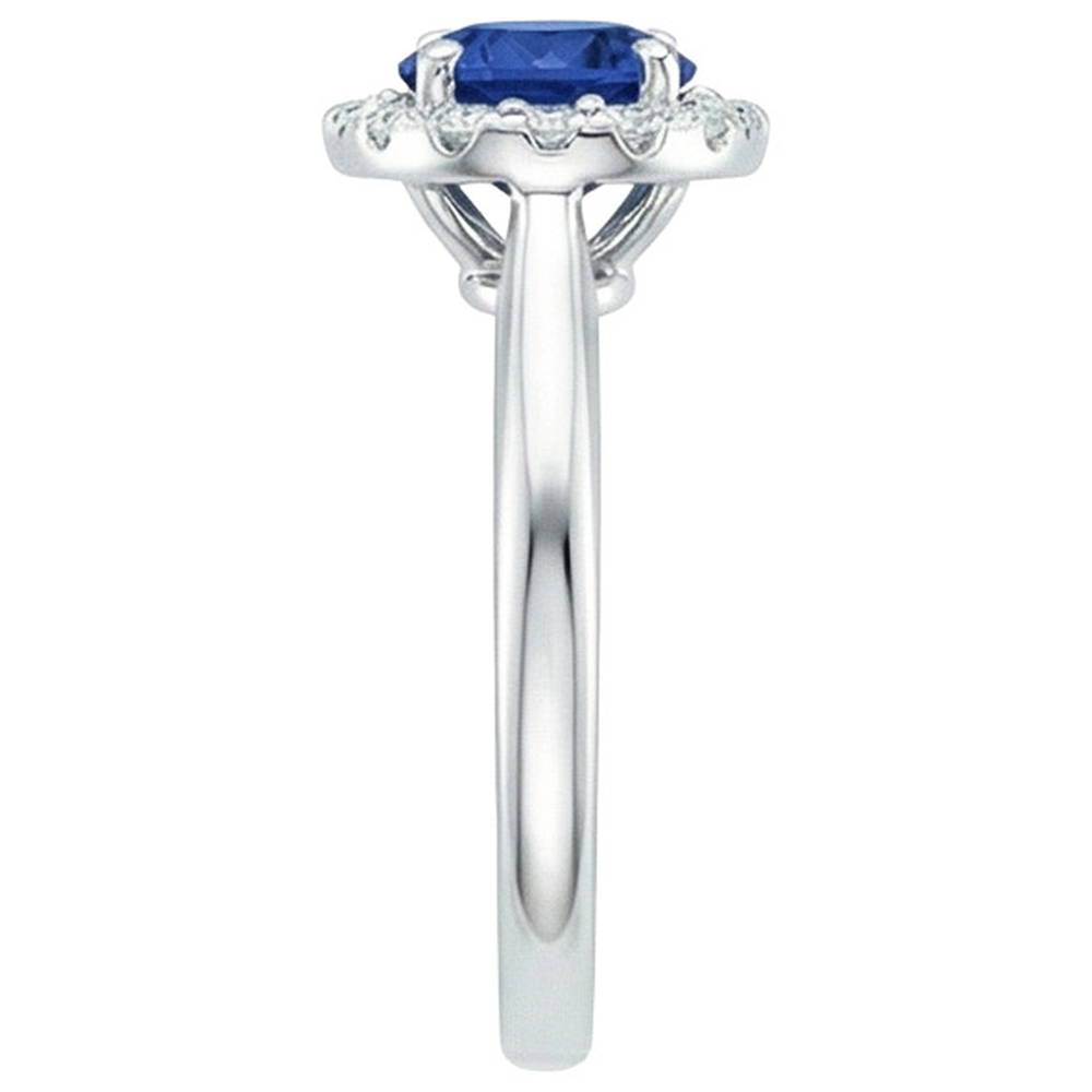 2.10 Karat Runder Ceylon Blauer Saphir Und Aus der Erde Abgebauter Natürlicher Diamant Ring Weißgold 14K