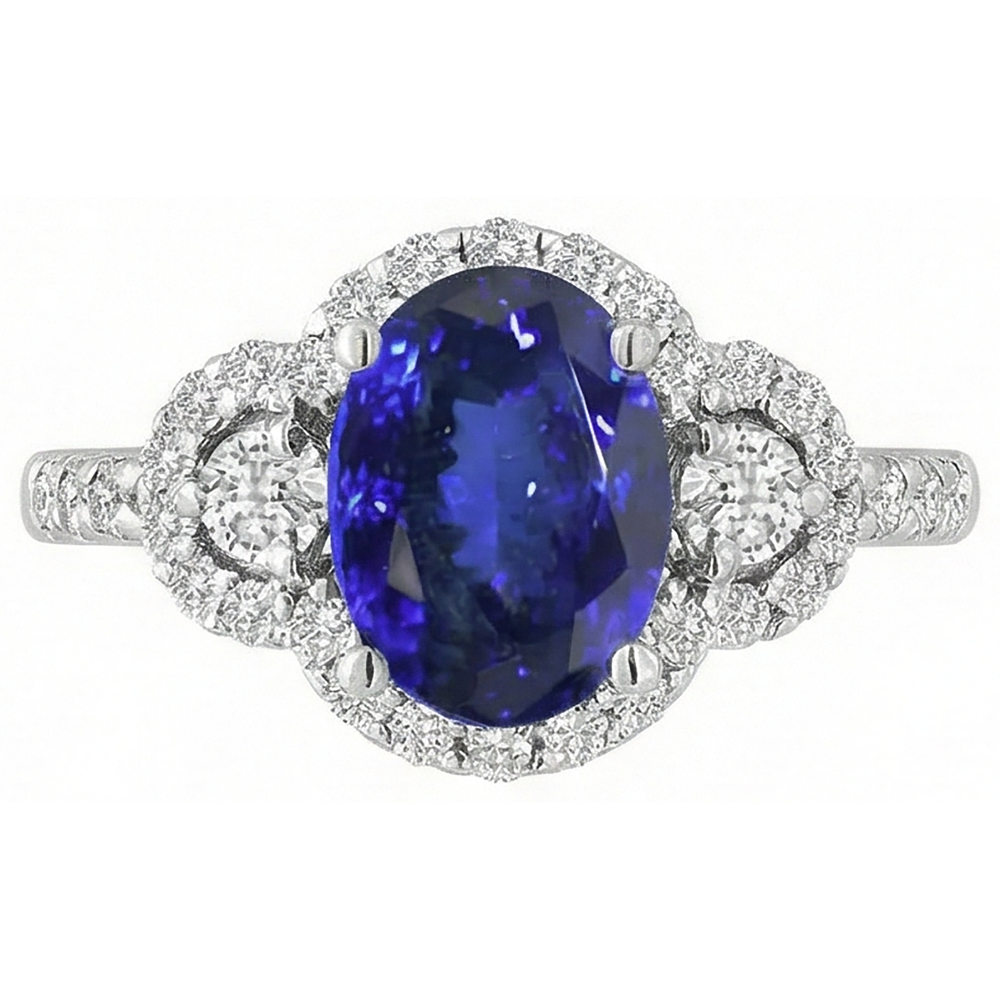 2.10 Karat Tansanit und Aus der Erde Abgebauter Natürlicher Diamanten Ring 14K Gold Weiß Neu
