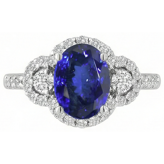 2.10 Karat Tansanit und Aus der Erde Abgebauter Natürlicher Diamanten Ring 14K Gold Weiß Neu