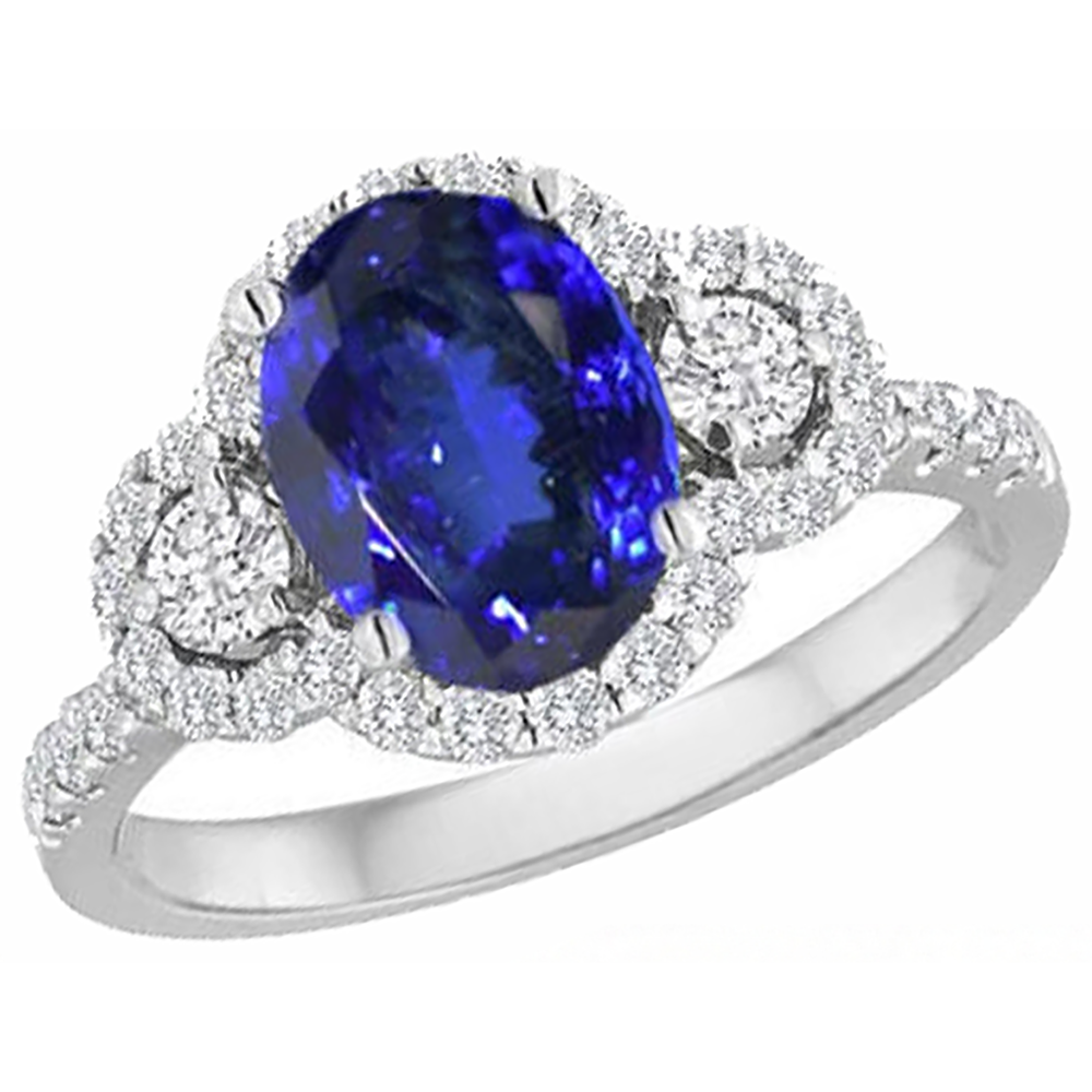 2.10 Karat Tansanit und Aus der Erde Abgebauter Natürlicher Diamanten Ring 14K Gold Weiß Neu