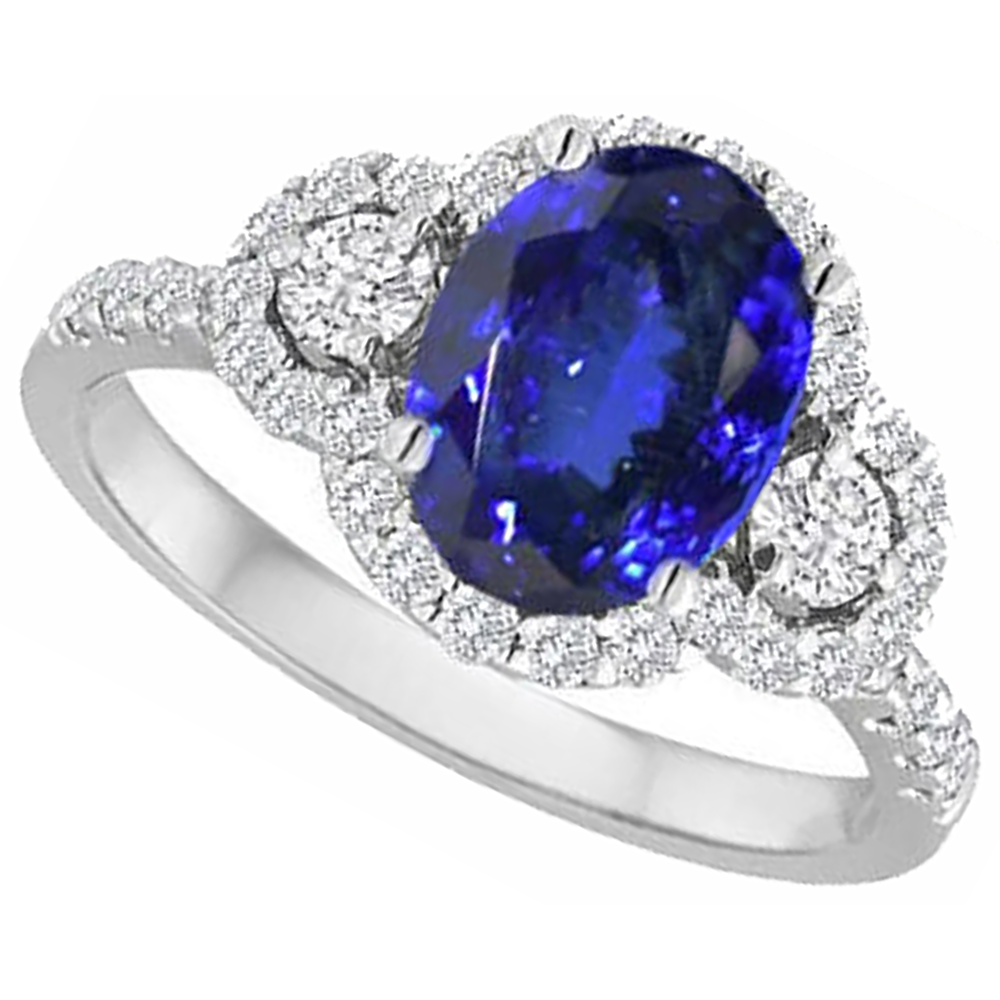 2.10 Karat Tansanit und Aus der Erde Abgebauter Natürlicher Diamanten Ring 14K Gold Weiß Neu