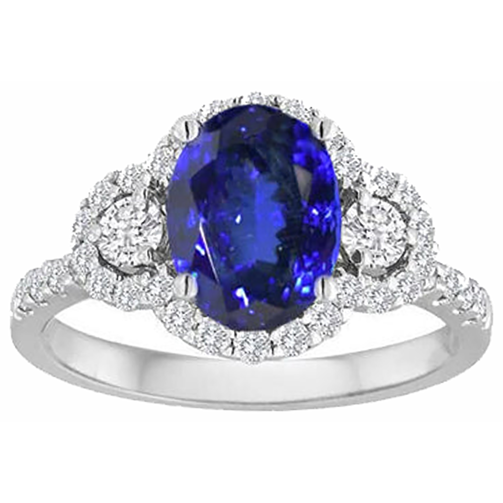 2.10 Karat Tansanit und Aus der Erde Abgebauter Natürlicher Diamanten Ring 14K Gold Weiß Neu