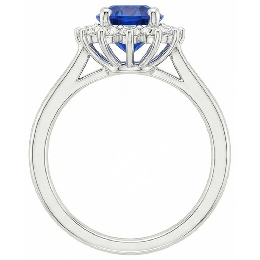 2.20 Karat Runder Ceylon Saphir Ring Aus der Erde Abgebauter Natürlicher Diamant Schmuck Gold Weiß 14K