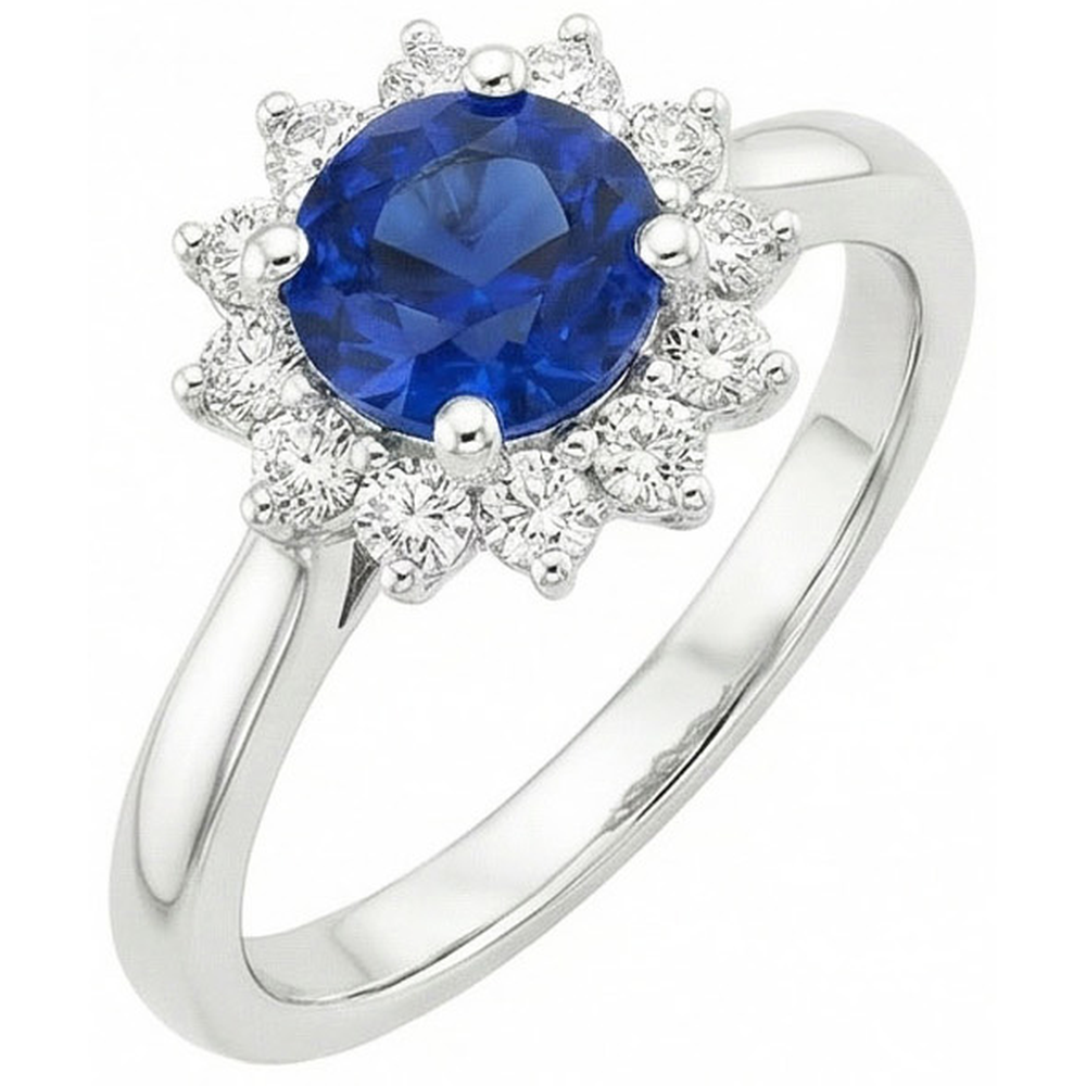 2.20 Karat Runder Ceylon Saphir Ring Aus der Erde Abgebauter Natürlicher Diamant Schmuck Gold Weiß 14K