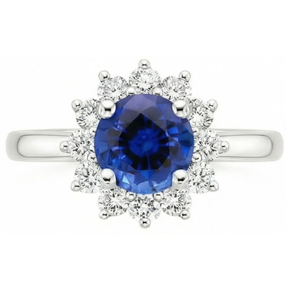 2.20 Karat Runder Ceylon Saphir Ring Aus der Erde Abgebauter Natürlicher Diamant Schmuck Gold Weiß 14K
